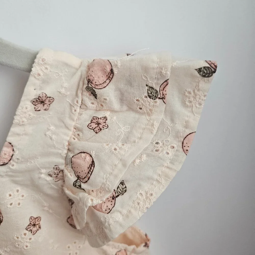 NWT Rabbit + Bear Organic Peaches and Flowers Print Eyelet Dress Size 3T